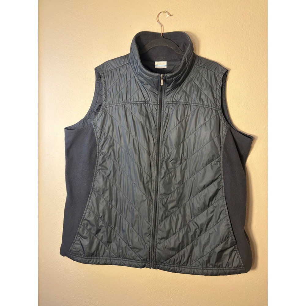 Columbia Womens 3X Black Quilted Hybrid Puffer Fleece Vest AW1488 Full Zip